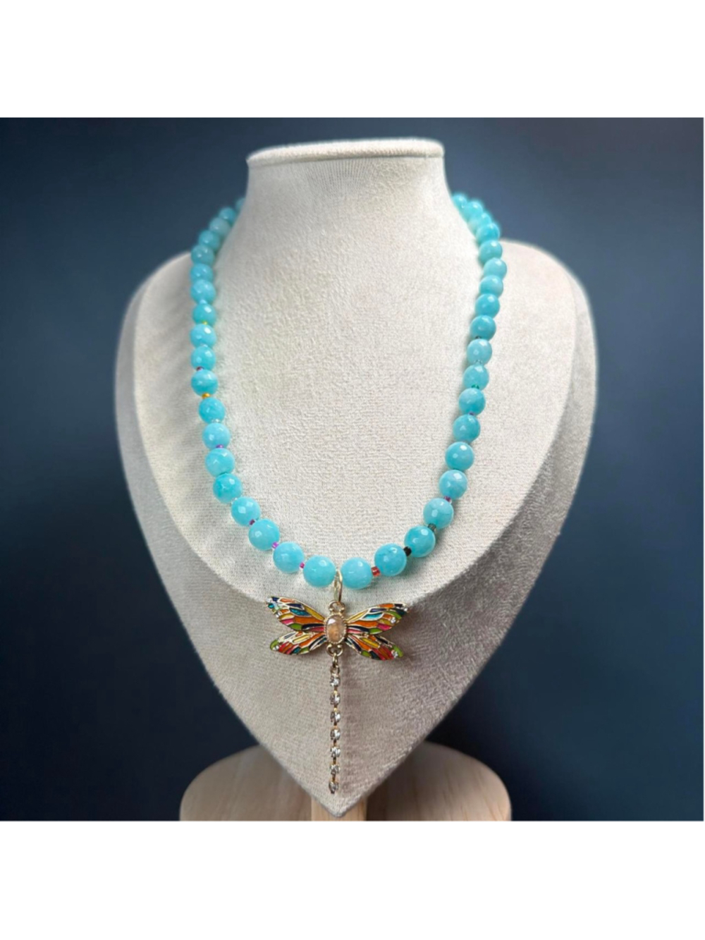 Dragonfly fairycore blue stone beaded necklace